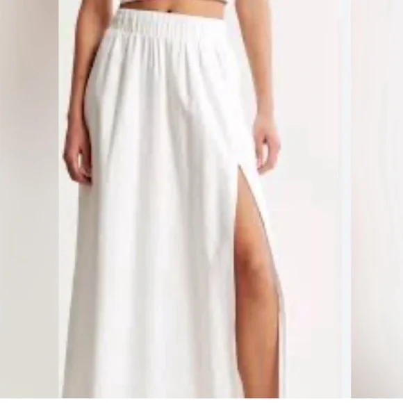 Abercrombie & Fitch Off White Ivory Linen Pull on Maxi Skirt with Slit XS - Picture 10 of 10